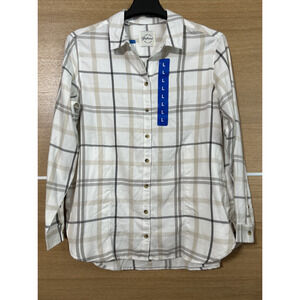 NWT JACHS Girlfriend Shirt Womens Sz L Flannel Long Sleeve Side Pockets Shacket